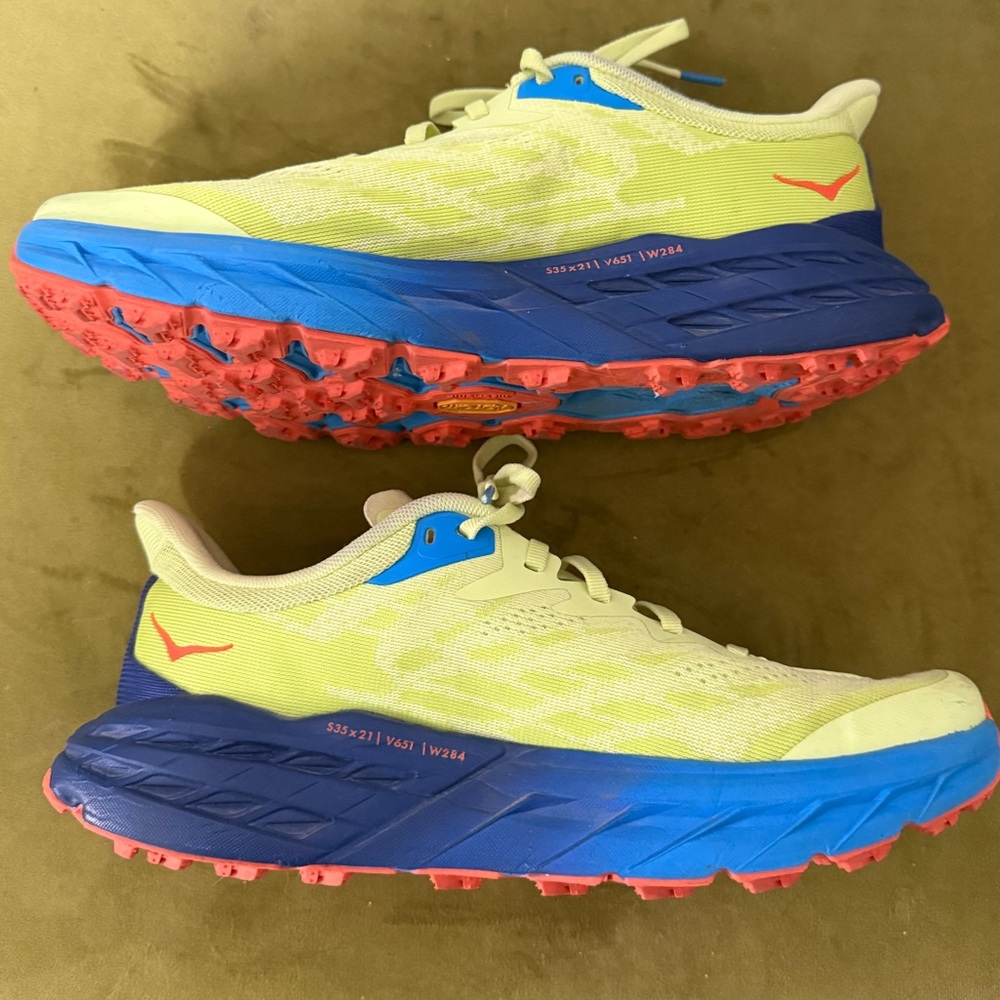 Hoka Running Shoes - Neon Yellow with Blue and Coral Accents - Picture 2 of 4